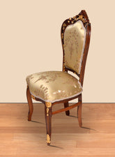 Scaun dining clasic baroc cadru maro + auriu / tapiterie aurie